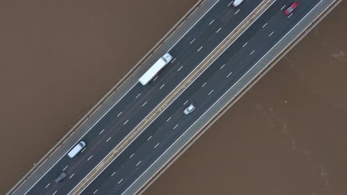 Aerial view of cars on a bridge, United Kingdom.