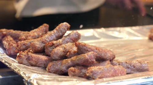 Pile of Fresh Cooked Sausages, Close Up