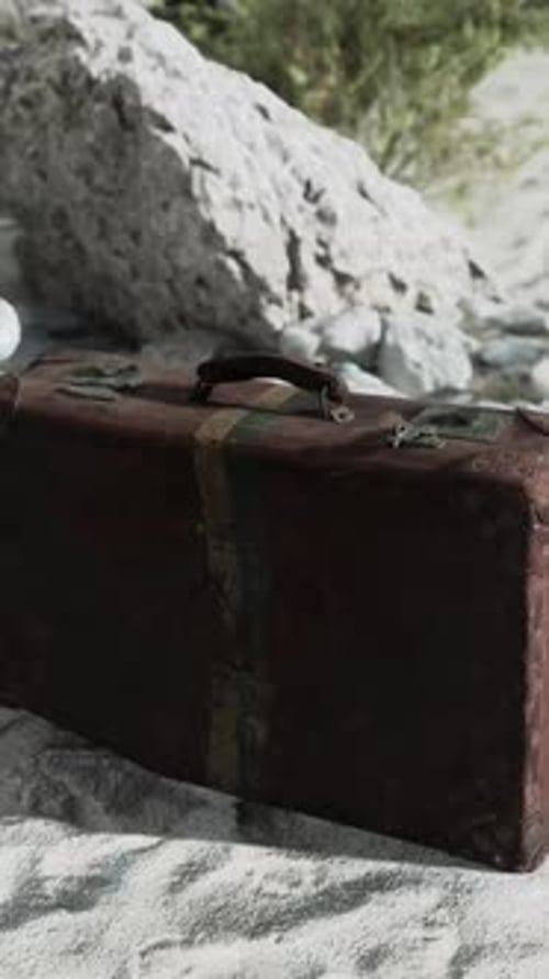 A Piece of Luggage Sitting on Top of a Sandy Beach