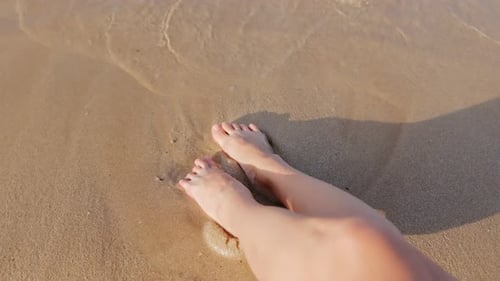 Closeup View of Beautiful Woman's Legs Attractive Young Caucasian Adult Girl Sitting on Picturesque