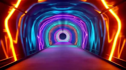 Futuristic Neon Glowing Tunnel with Dynamic Lighting