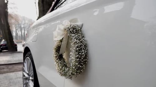 Wedding Car Decorated with Wreath Detail