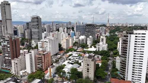 Vídeo aéreo acima do Parque Ibirapuera São Paulo em um dia ensolarado