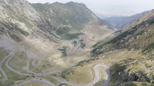 Aerial top view of the famous Transfagarash mountain road in Romania