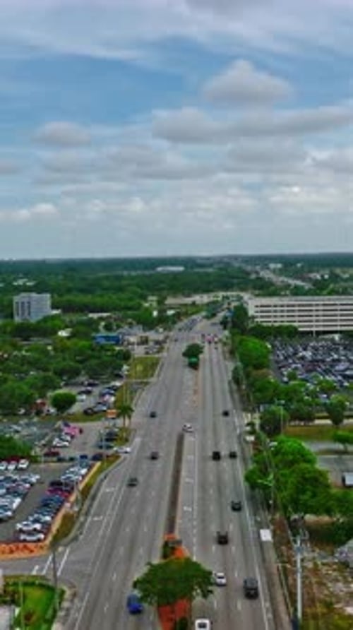 Aerial view of Miami landscape and traffic on major road