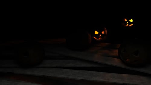 Glowing Jack-o'-Lanterns in Dark Setting