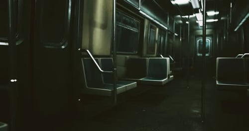 Dunkler und leerer U-Bahn-Wagen während der späten Nachtpendelstunden