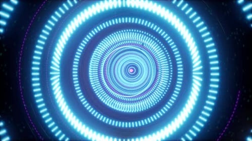 Abstract Circular Cybernetic Tunnel With Glowing Neon Lights
