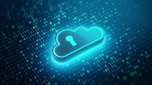 Cloud cybersecurity concept with digital data lock