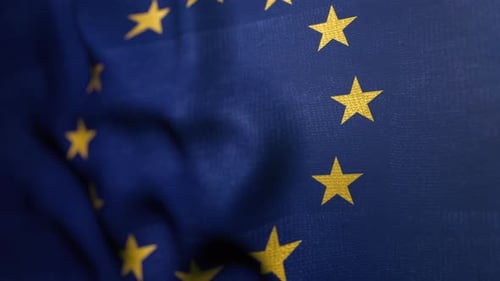 European Union Flag Gently Ripples in the Sunlight