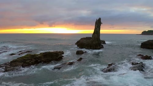 Cathedral Rocks At Sunset, Tourist Attraction In Kiama Downs, NSW, Australia. - aerial approach