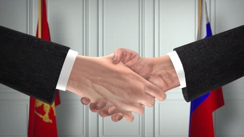 Business Handshake with National Flags