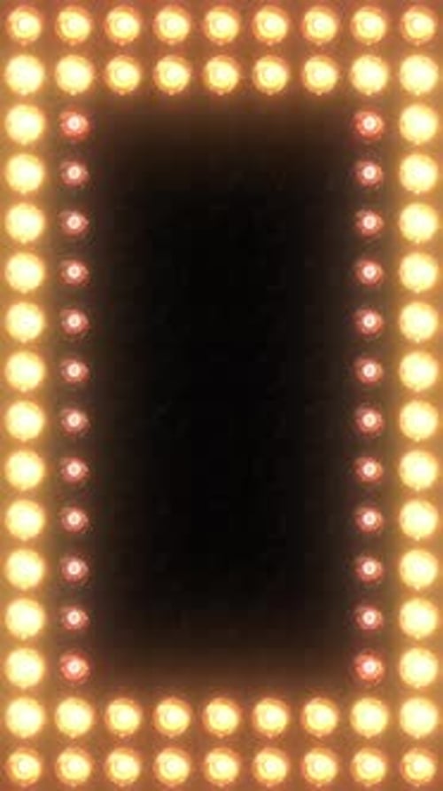Vertical Marquee Light Board Sign Retro on Black Background Bright Golden Light Bulbs for Banner or