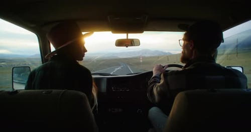 Couple Driving on a Scenic Road Enjoying Road Trip Adventure in Altai Russia