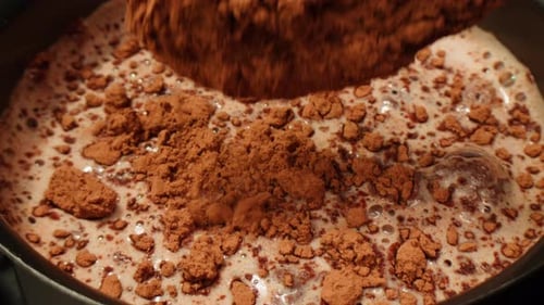Cocoa Powder Added to Milk in a Pot