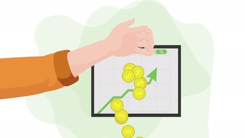 person investing money, green graph increasing, 4k animation investor