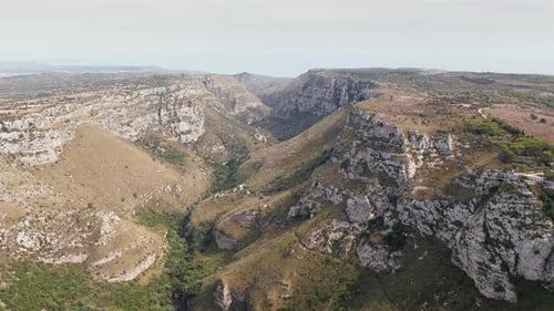 Aerial View Of Valleys At The Riserva Naturale Cavagrande del Cassibile, Sicily, Italy.