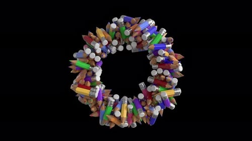 Colorful Pencils Rotating Circle Animation Loop