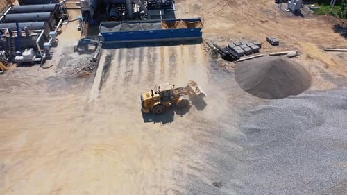 View of construction site. Aerial view of heavy machine working in construction site