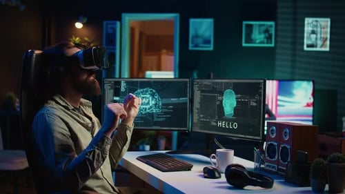 Programmer Using VR Headset to Answer Awaken AI Asking Existential Questions