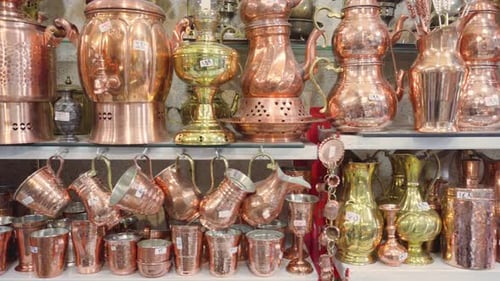 Traditional copper cookware at Tajrish Bazaar of Tehran, Iran