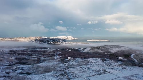 Aerial View of Snow Covered Clooney and Portnoo in County Donegal Ireland
