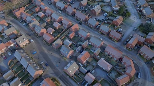 Houses on a Frosty UK Morning Aerial View