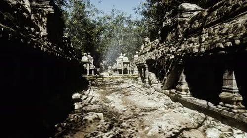 Shining Cobblestone Pathway Leading Toward Revered Sacred Sanctuary Entrance
