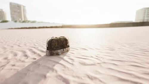 Old Rusted Trash on the Sand Beach