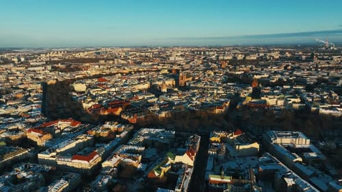Aerial view of Krakow during winter.
