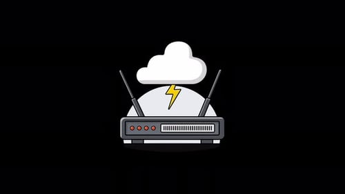 Routeur avec Cloud et Thunder. Vidéo d'animation No Connection Concept - Transparente