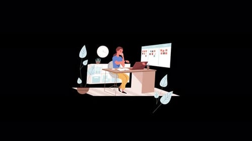 Modern Home Office Workspace with Woman Working on Laptop and Calendar Displayed