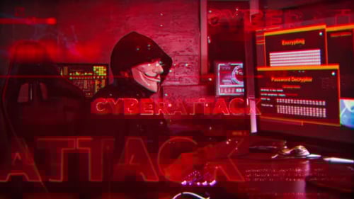 Glitch Cyberattack Text and Digital Data Overlay