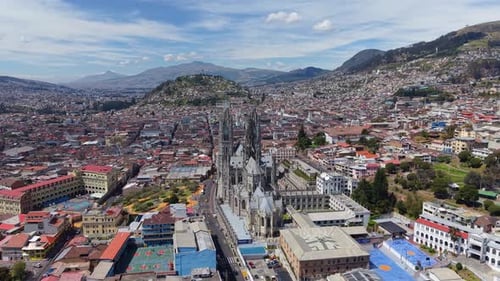 Aerial View of Majestic Cathedral in Bustling City