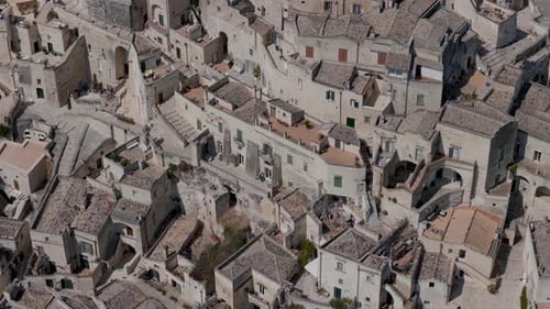Aerial view of buildings in Matera, Italy.