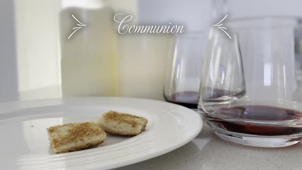 Virtual communion from home. Online church worship. Religious elements ...