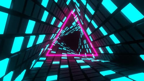 Zyanfarbener und rosafarbener, spiralförmiger, dreieckiger Tunnelhintergrund, VJ Loop in 4K