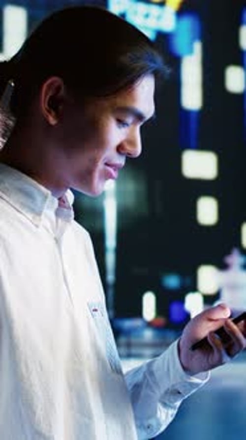 Vertical Video Man Shopping Online Walking on Street