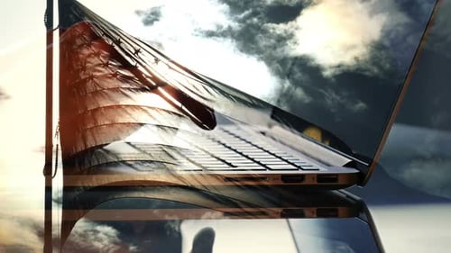 Close up of Laptop with American Flag