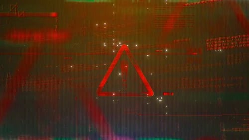 Cyber Security Warning Sign Glitch Data Animation