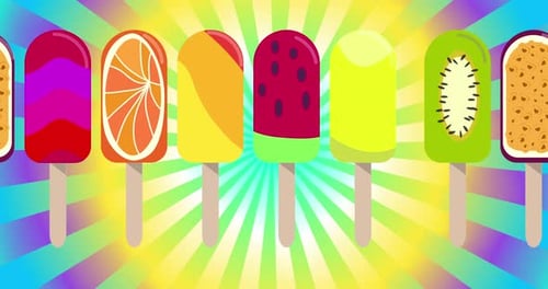 Colorful Fruit Popsicles Seamless Loop Animation Background
