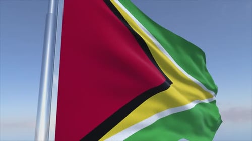 National Flag of Guyana Waving Against Blue Sky