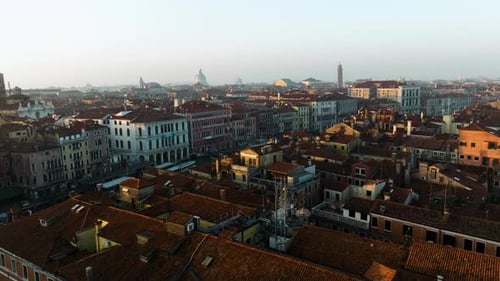 Aerial View Of Venice Skyline With Grand Canal In Italy - drone shot