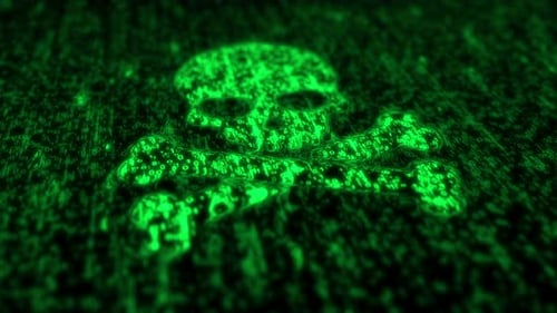 Skull pirates and cyberattack symbol matrix style