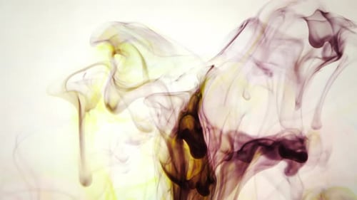 Yellow and Dark Ink Mixing on White Background