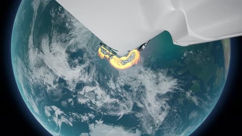 Spacecraft Orbiting Earth with Firing Thrusters