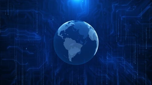 Network connection Abstract technology background digital connecting data planet. Map Earth of dots.