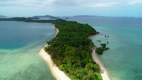 Aerial View of a Tropical Island with Palm Trees and White Sand Beaches Amazing Tropical Island in