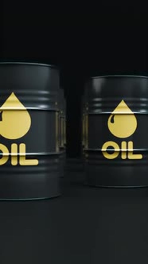Black Oil or Petroleum Barrels Grid Slowly Moves Right to Left Gasoline or Crude Oil Containers