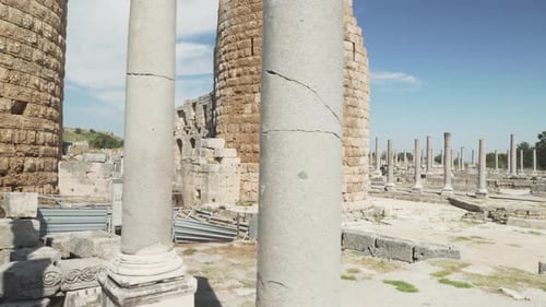 Scenic ruins of Hellenistic city gate in Perge (Perga), Turkey
